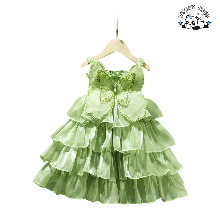 LEZONKIDS - 2024 New Fashionable Suspender Satin fabric kids dress Children's Puffy  Cake Girls Dress
